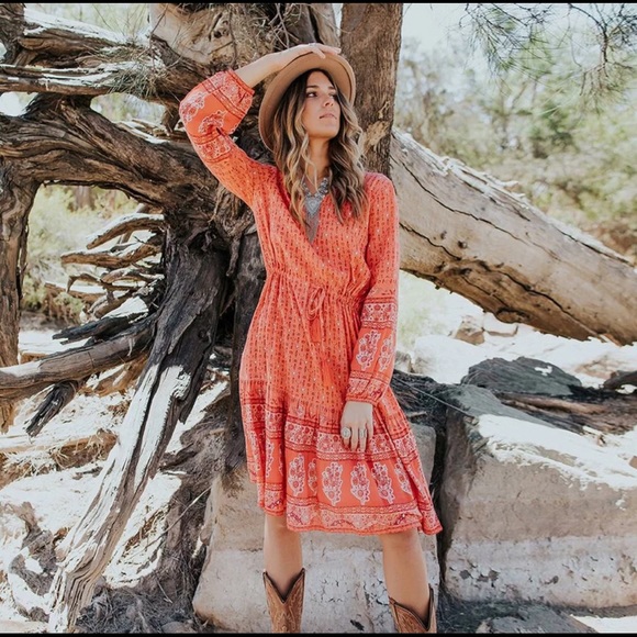 ❌NWT Hippie Indie Bohemian Red Rose Blouson Dress - Picture 6 of 14